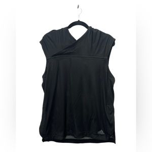 Adidas black mesh pull over hooded athletic top size medium